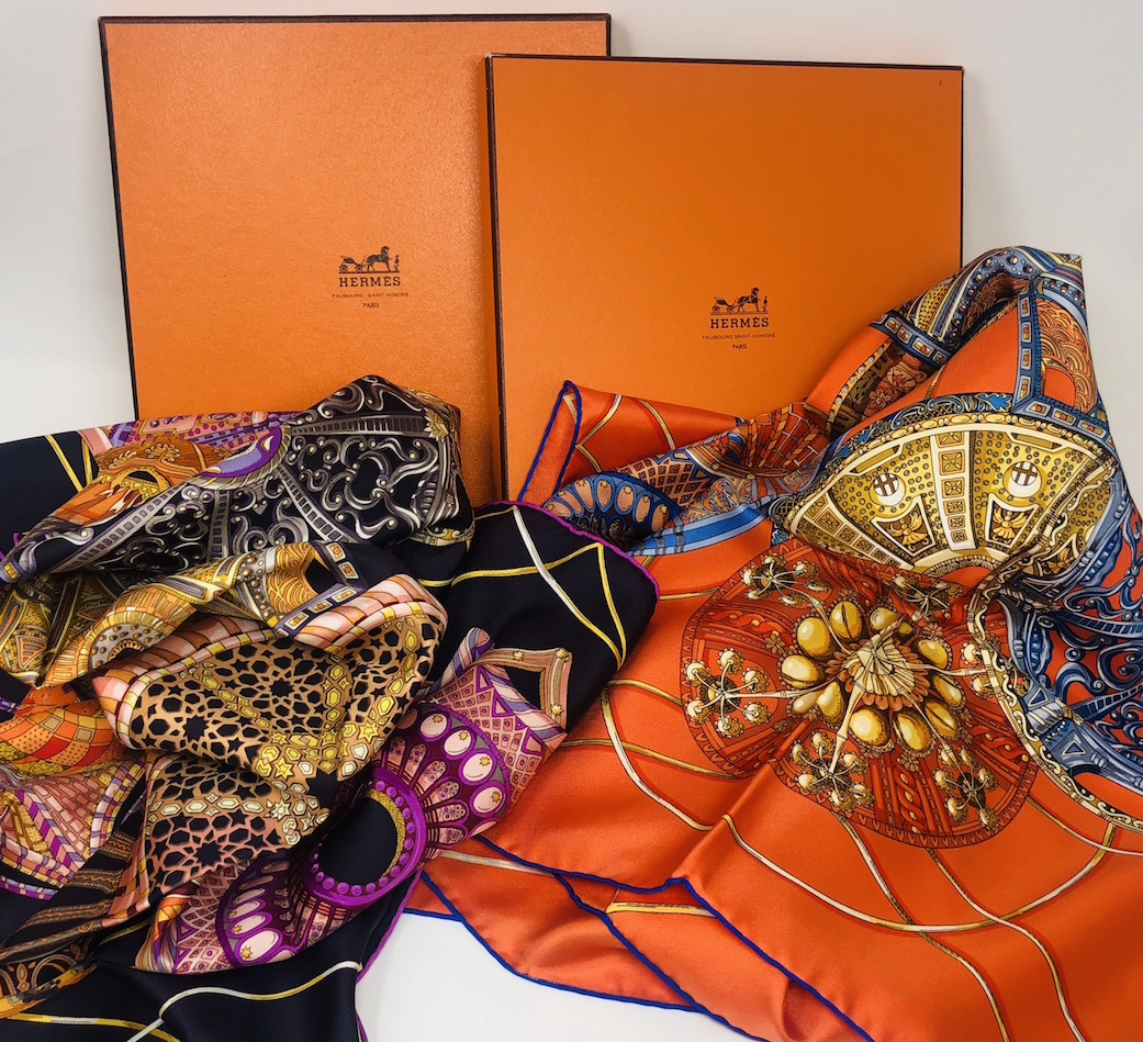 hermes 90er seide les domes celeste violet orange